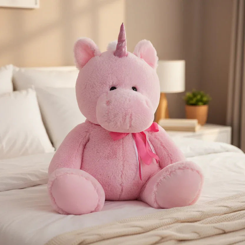 Peluche Licorne Rose Ruban - 75 cm