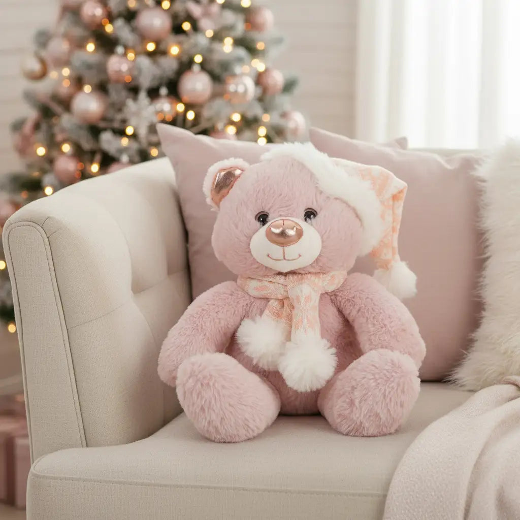 Peluche Ourson Rose Noël - 25cm