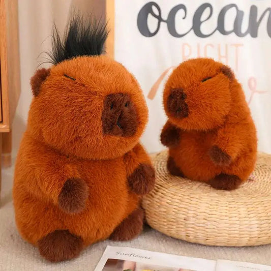 2 peluches capybaras avec et sans toupet