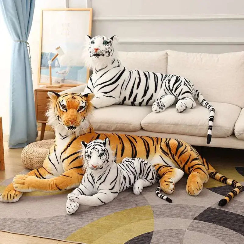 3 grandes peluches tigres blanches et oranges