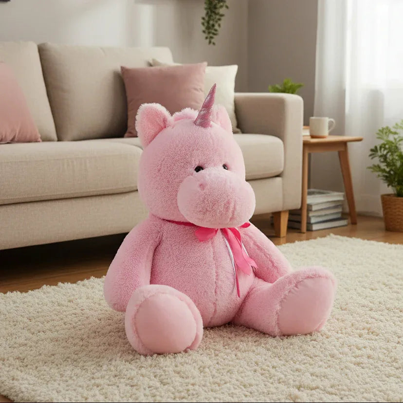 Peluche Licorne Rose Ruban - 75 cm