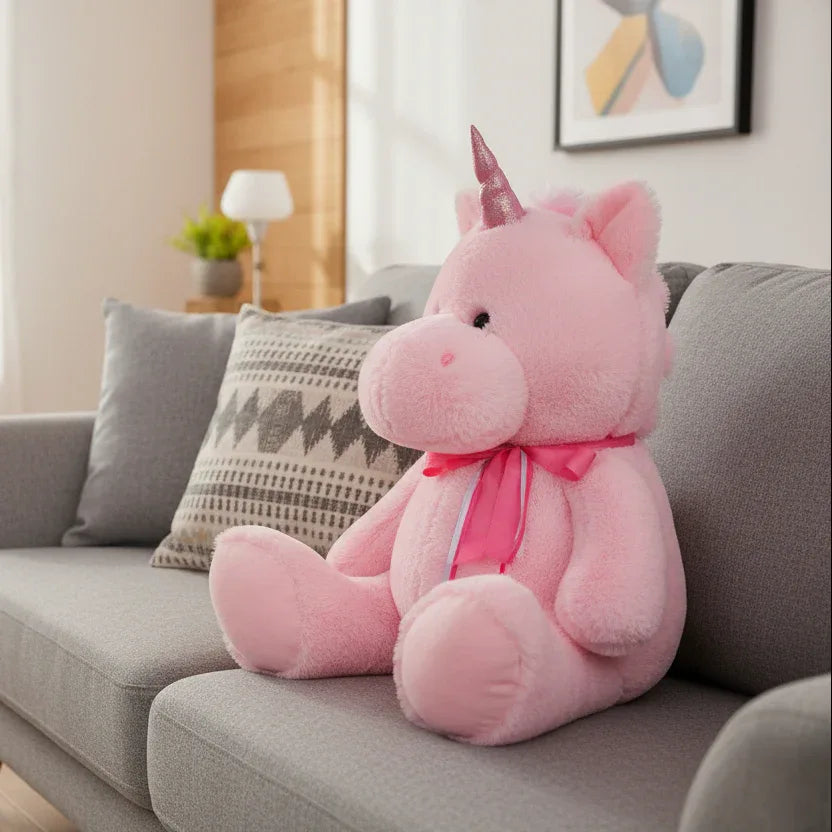 Peluche Licorne Rose Ruban - 75 cm