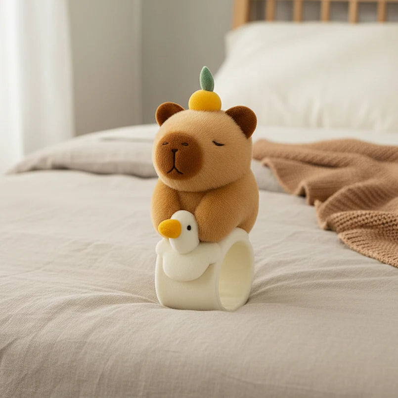 capybara en peluche avec bracelet canard