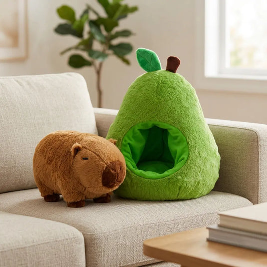 Avocado green with capybara plush toy