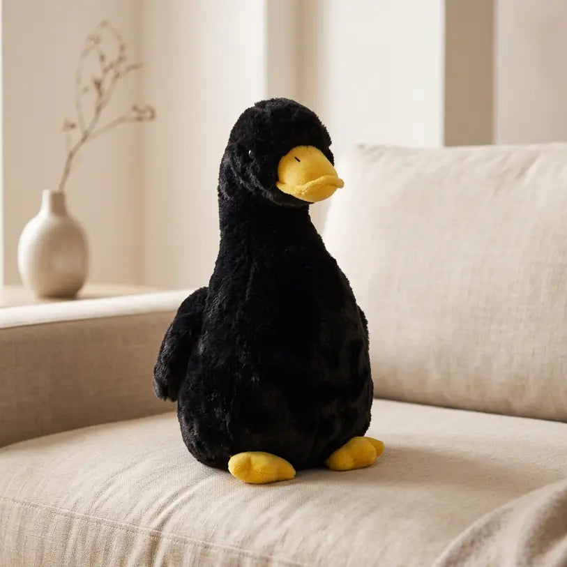 Black duck with plumage dark plush toy