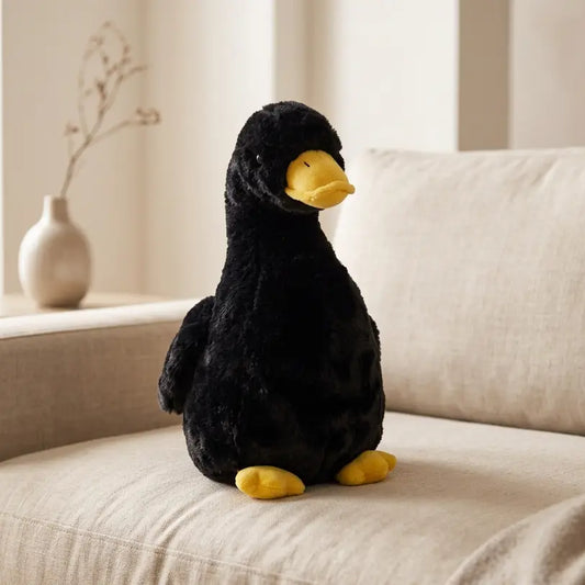 Black duck with plumage dark plush toy