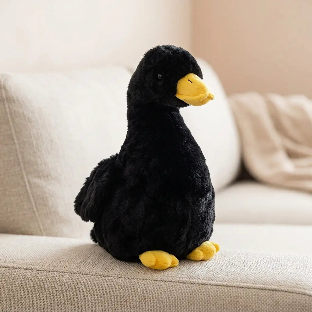 Black duck with plumage dark plush toy