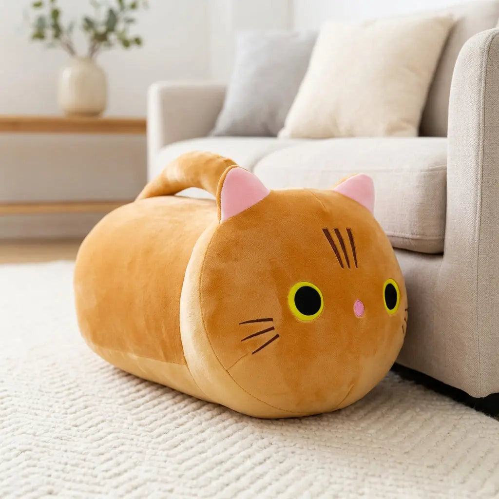 Peluche chat roux à longue queue
