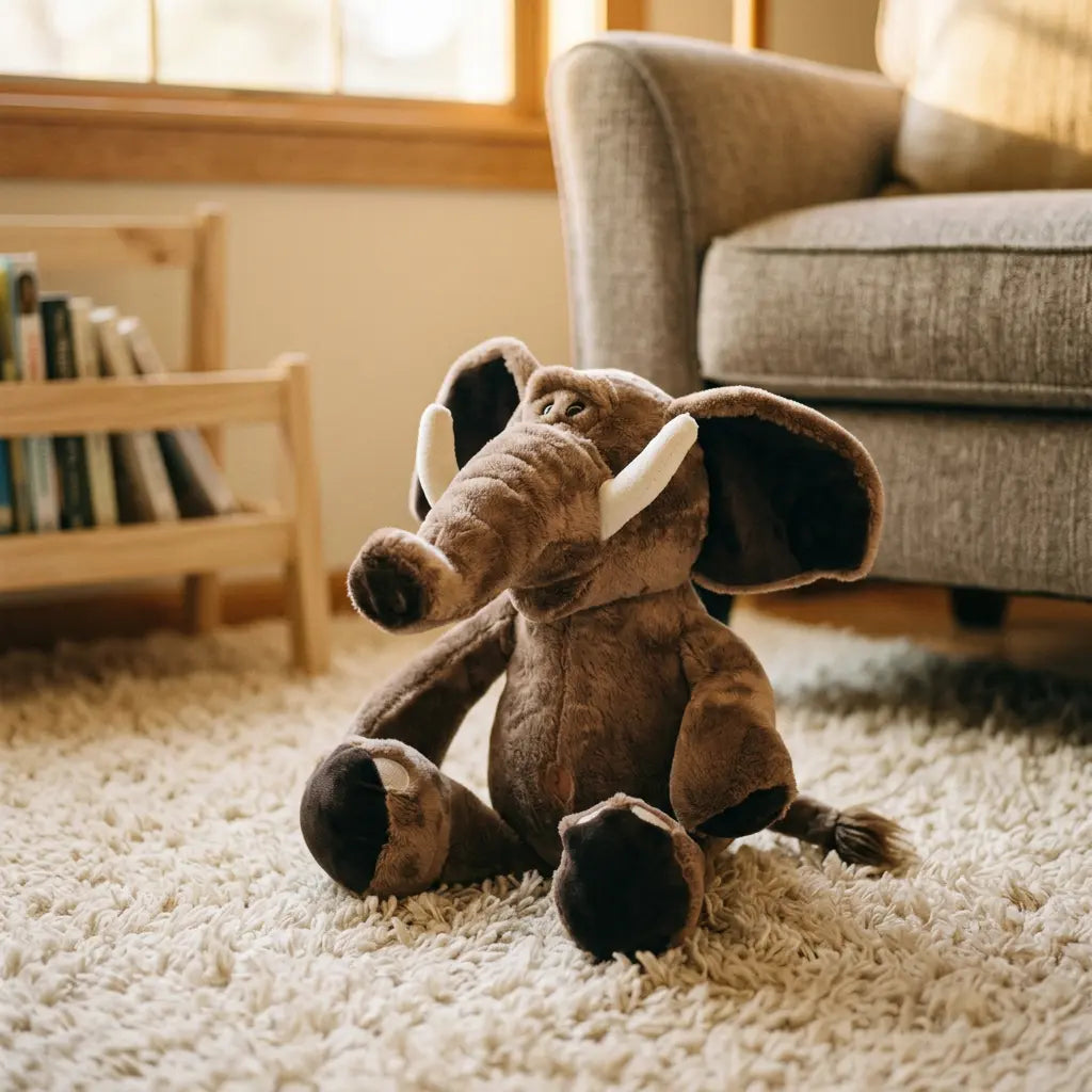 Brown elephant with large ears plush toy