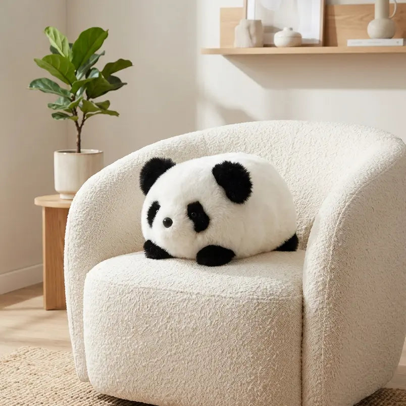 Baby black panda and white plush toy