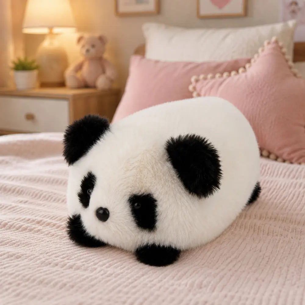 Baby black panda and white plush toy