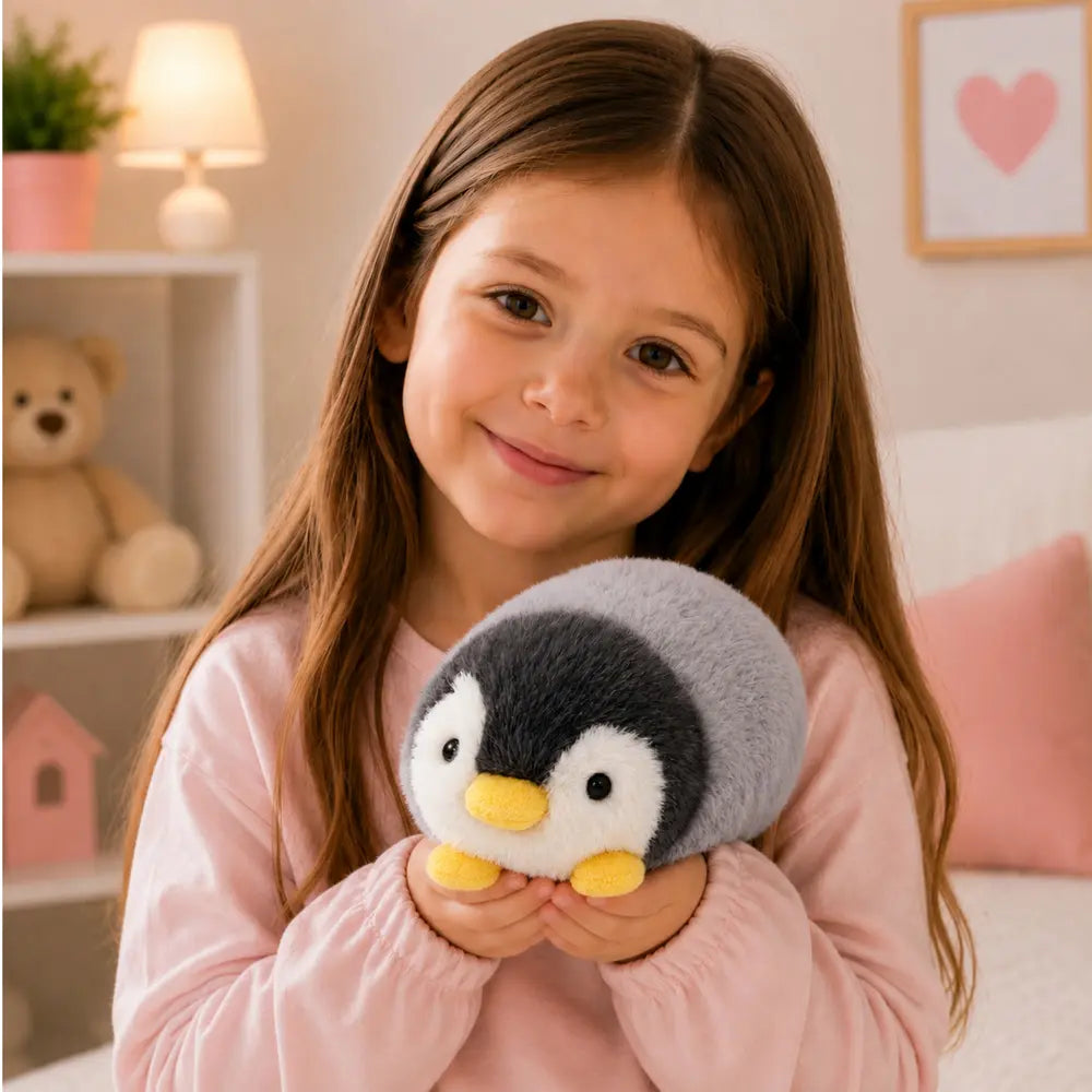 Peluche bébé pingouin gris et blanc