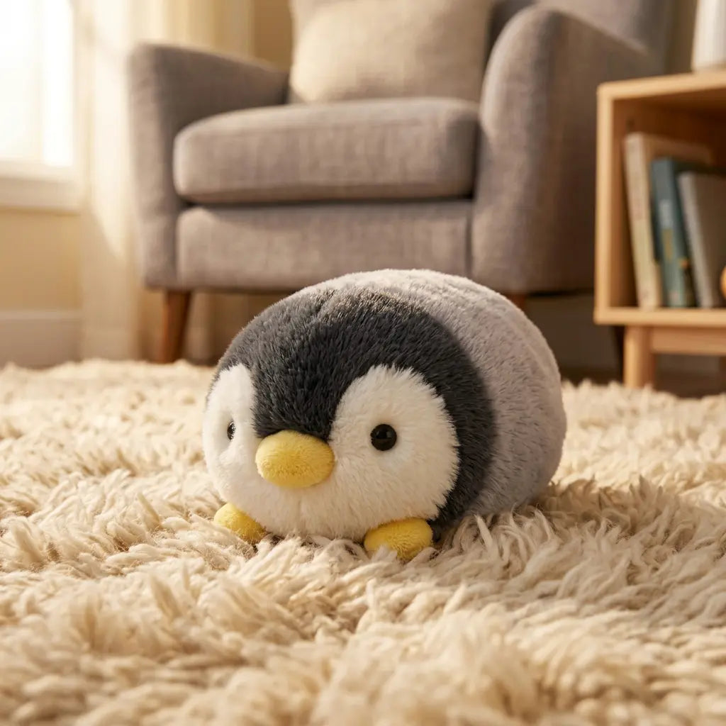 Peluche bébé pingouin gris et blanc