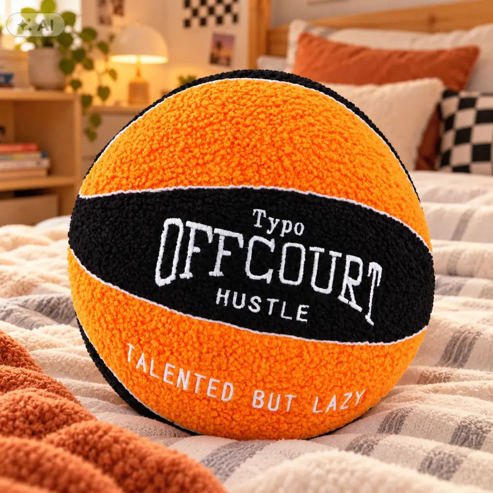Ballon de basket en peluche orange et noir