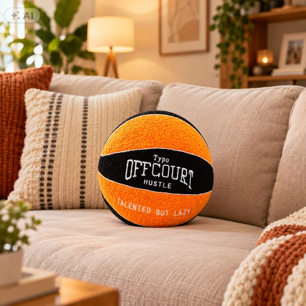 Ballon de basket en peluche orange et noir
