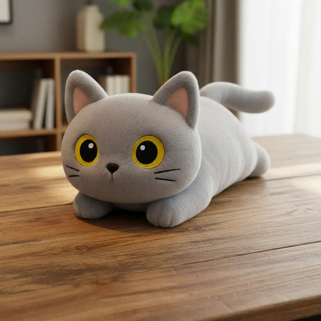 large grey cat plush toy