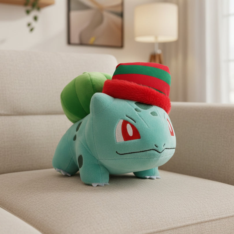 Peluche Bulbizarre Noël Pokémon 20 cm vert et rouge
