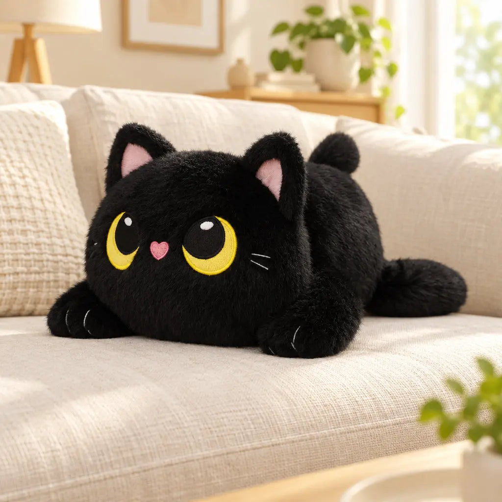 Chat Noir Mushy Friends en peluche de la collection Mushy Friends