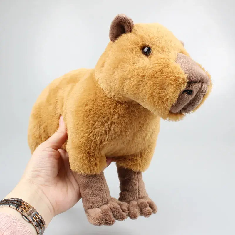 peluche capybara tenue par une main