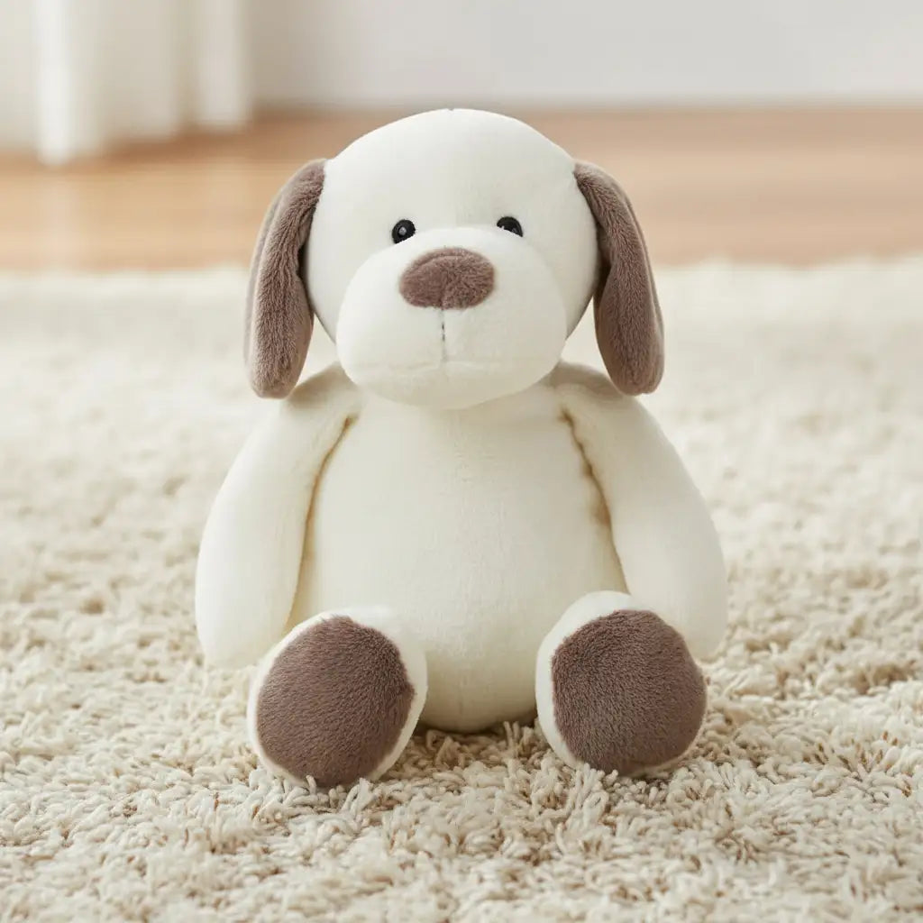 peluche chien blanc et marron