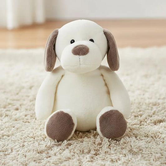 peluche chien blanc et marron