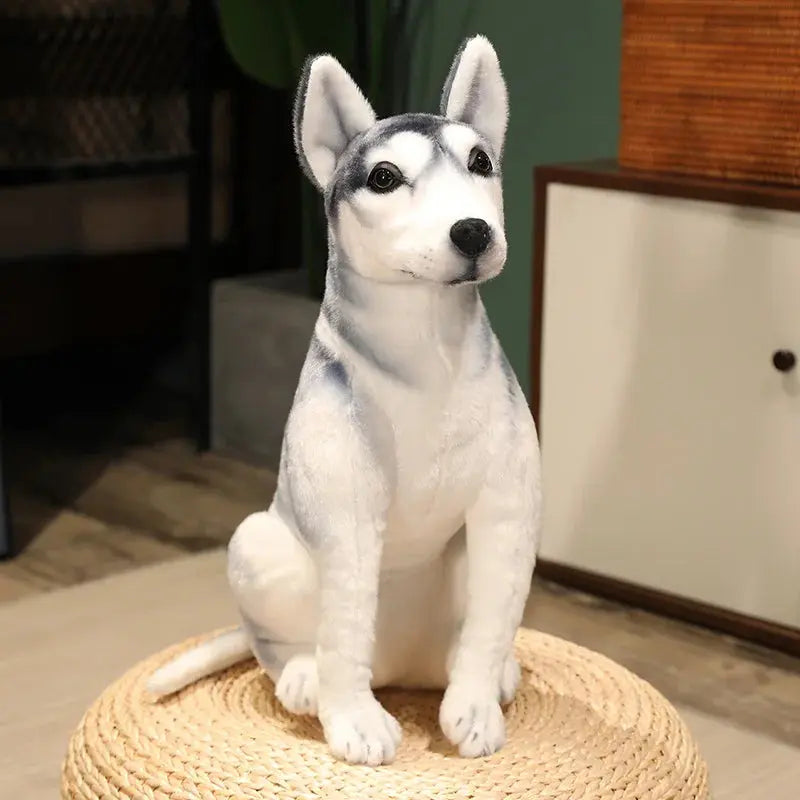 peluche chien husky gris