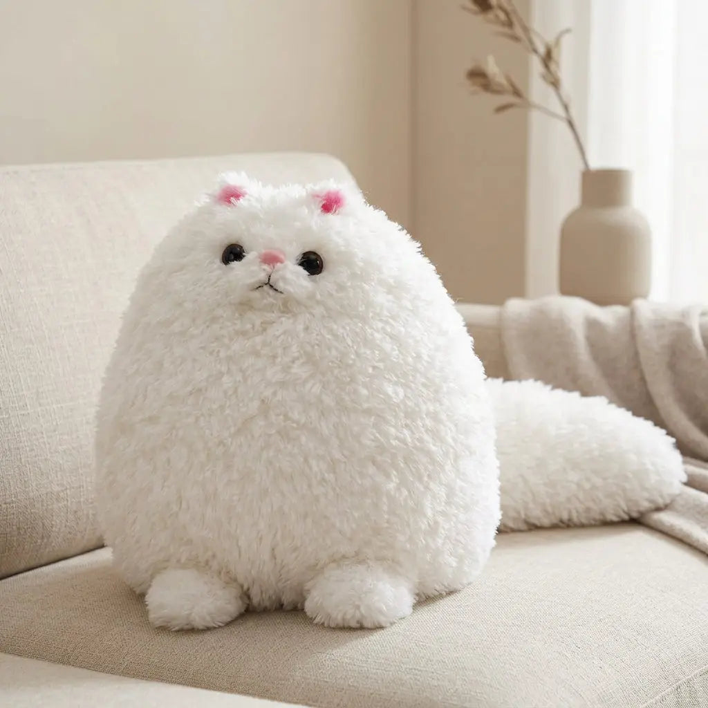 Peluche gros chat blanc à longue queue