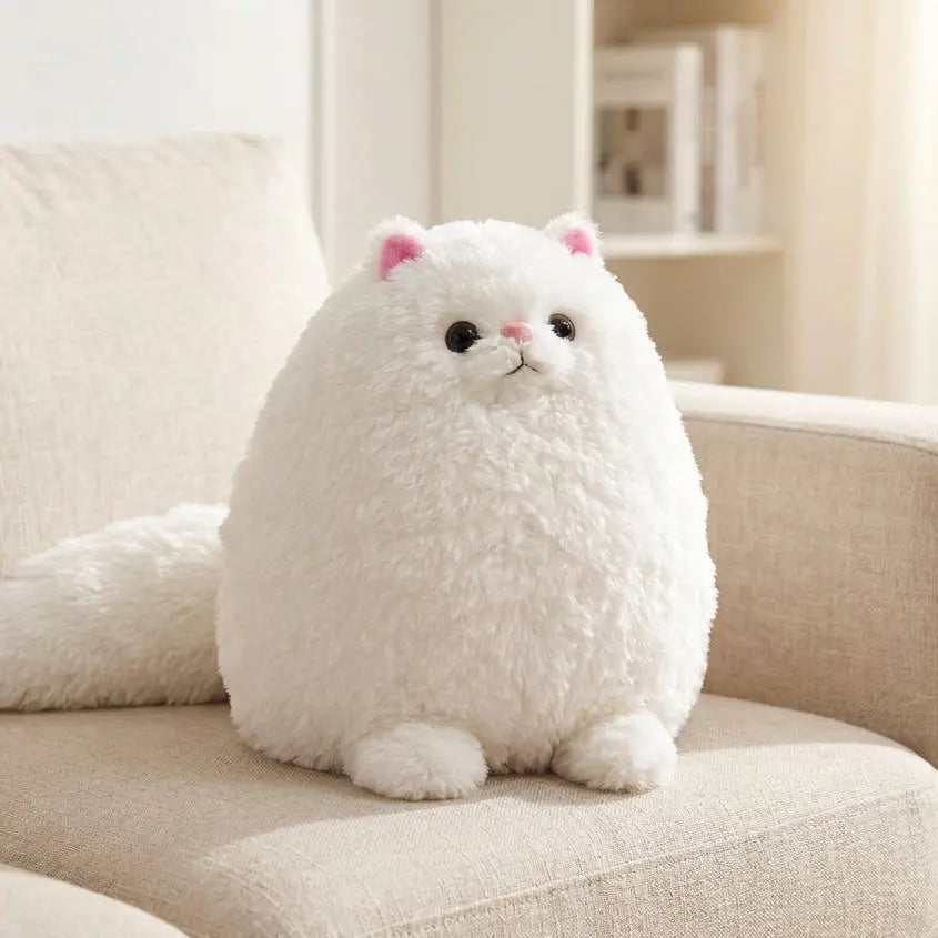 Peluche gros chat blanc à longue queue