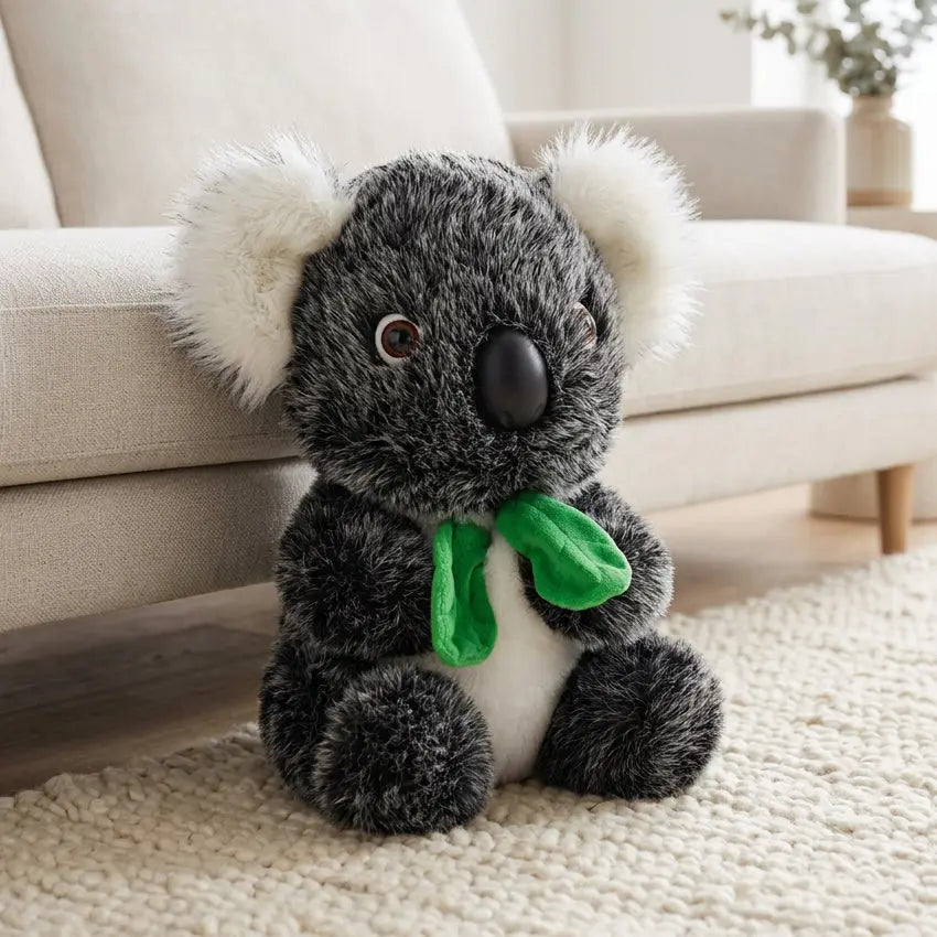 Grey koala with scarf green plush toy