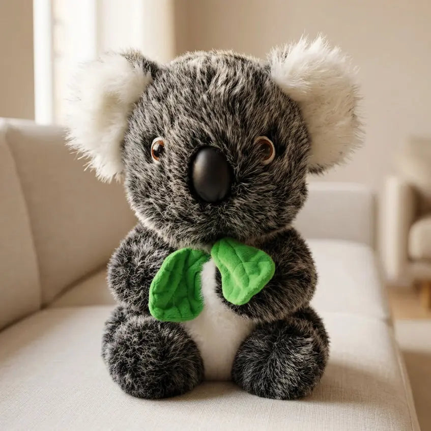 Grey koala with scarf green plush toy
