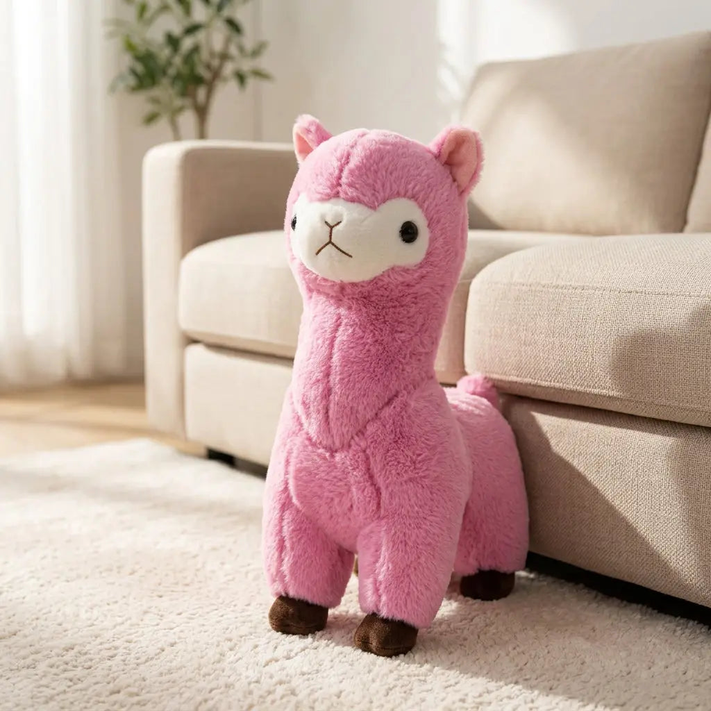 Pink Alpaca au fur soft plush toy