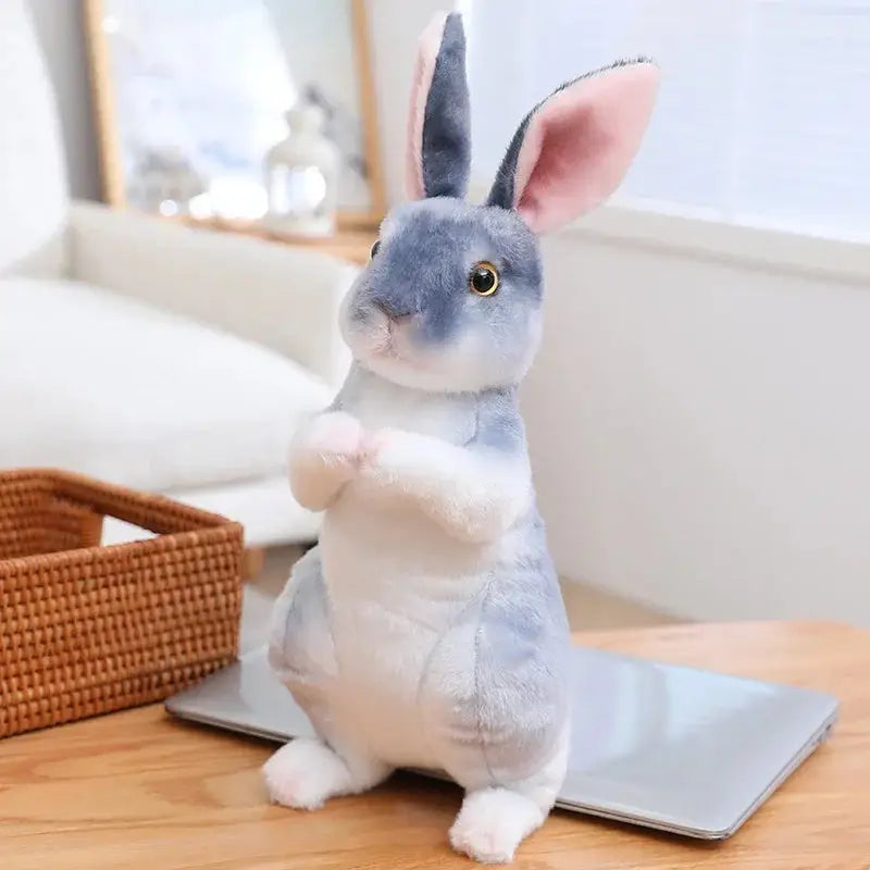 peluche lapin realiste gris