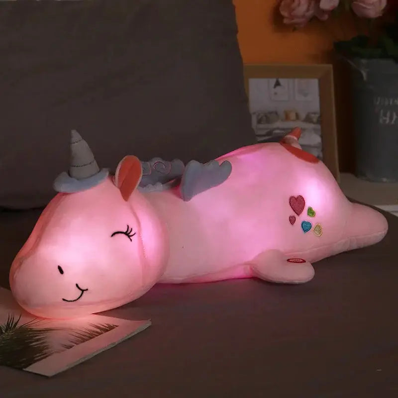 peluche licorne lumineuse rose