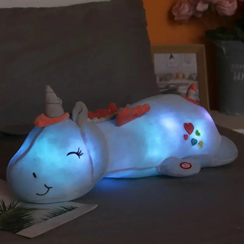 peluche licorne lumineuse bleu