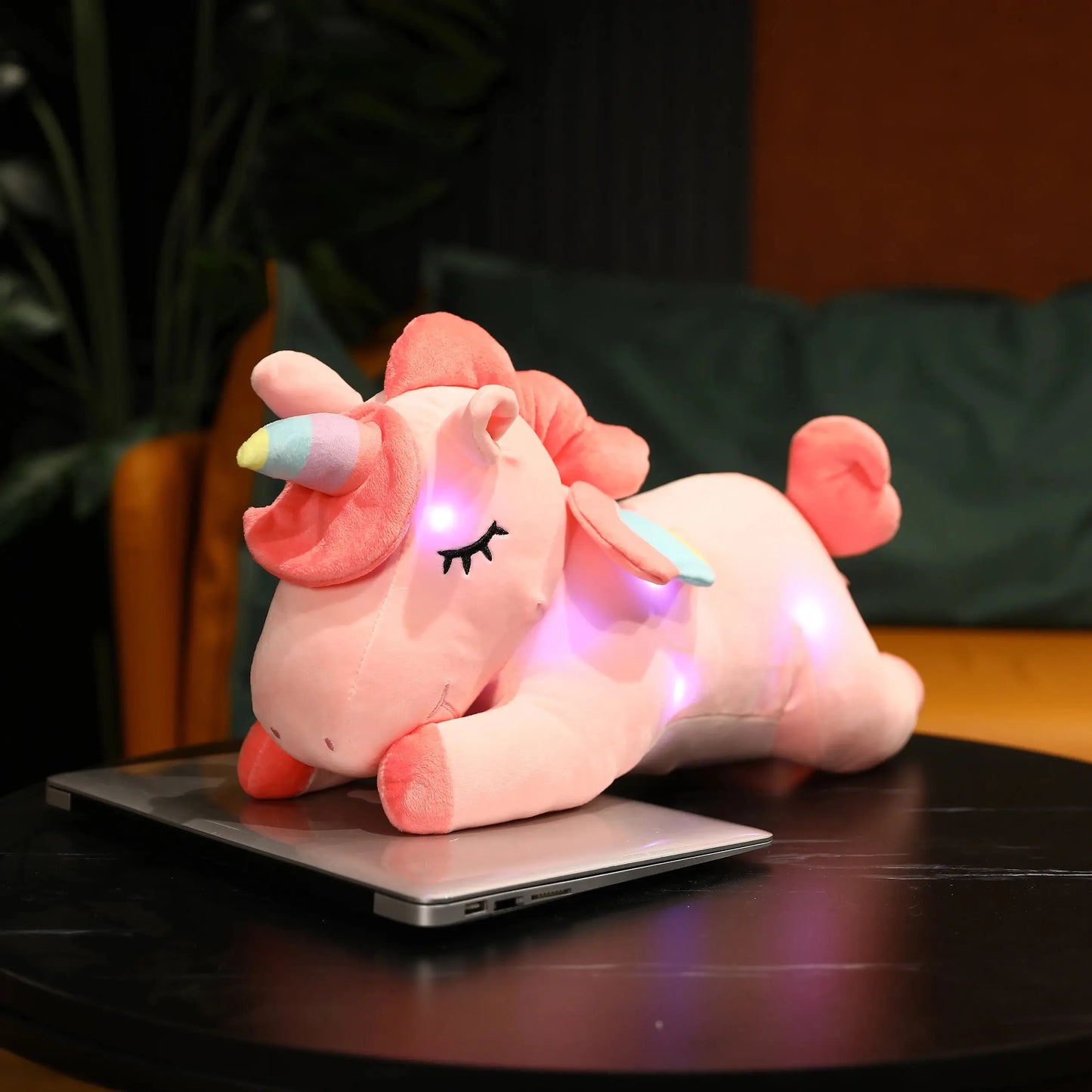 peluche licorne lumineuse rose