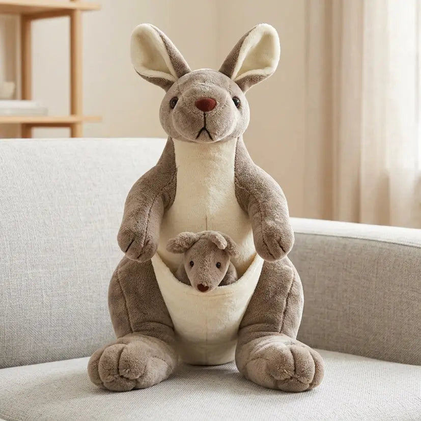 Mummy kangaroo beige with son little plush toy