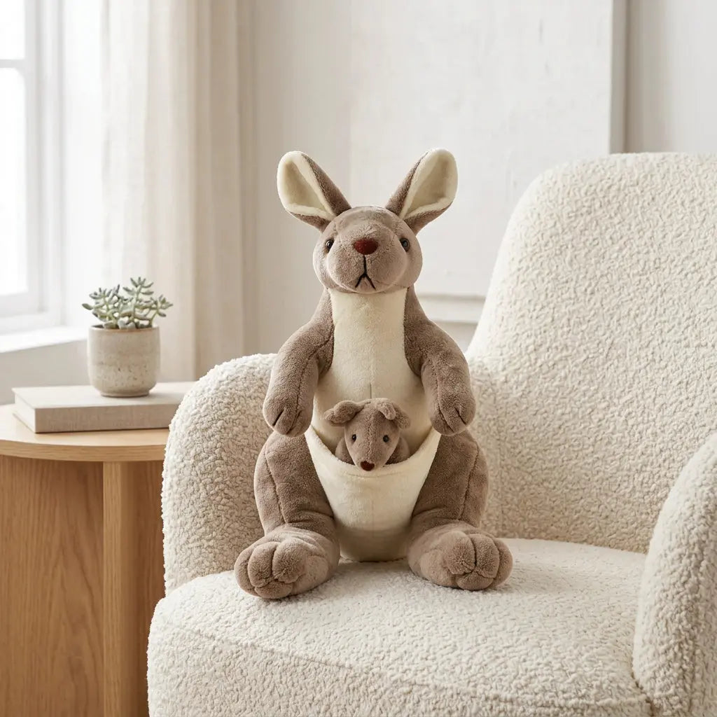 Mummy kangaroo beige with son little plush toy