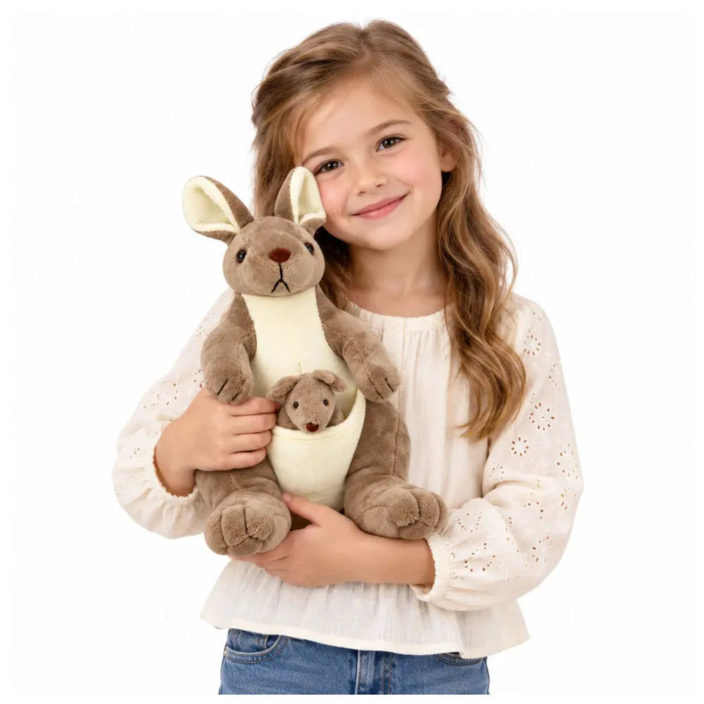 Mummy kangaroo beige with son little plush toy