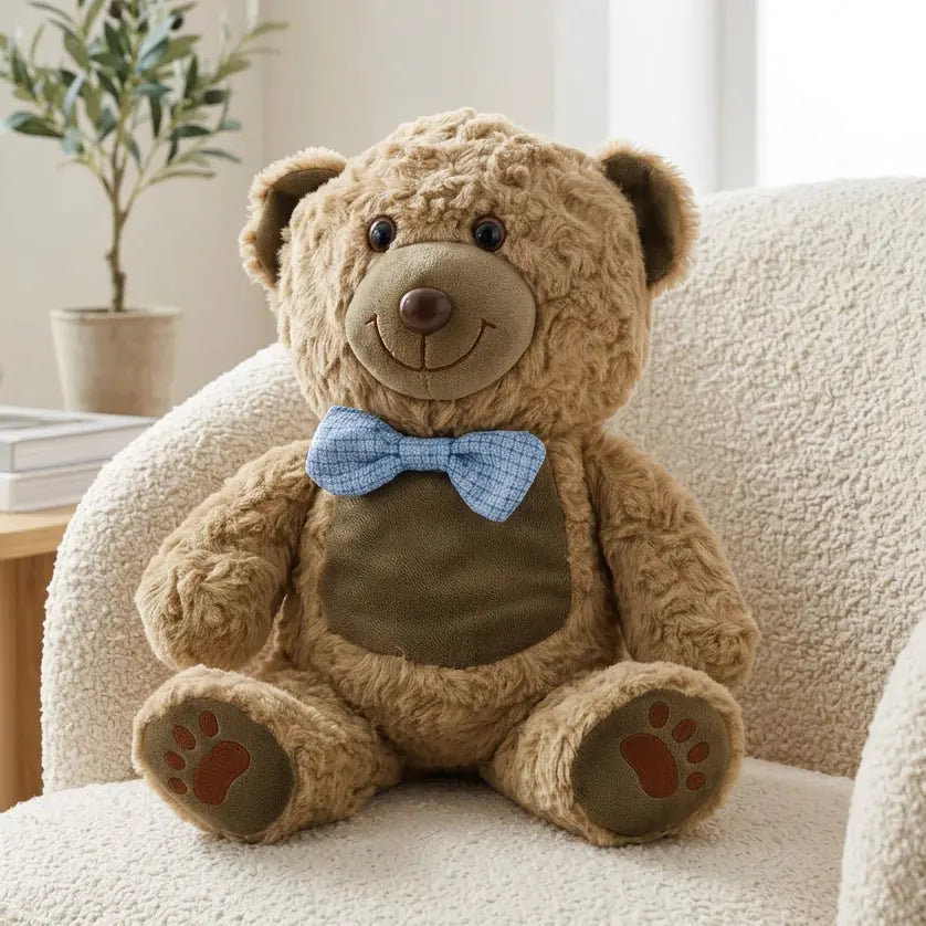 Brown Light bear with nœud blue plush toy