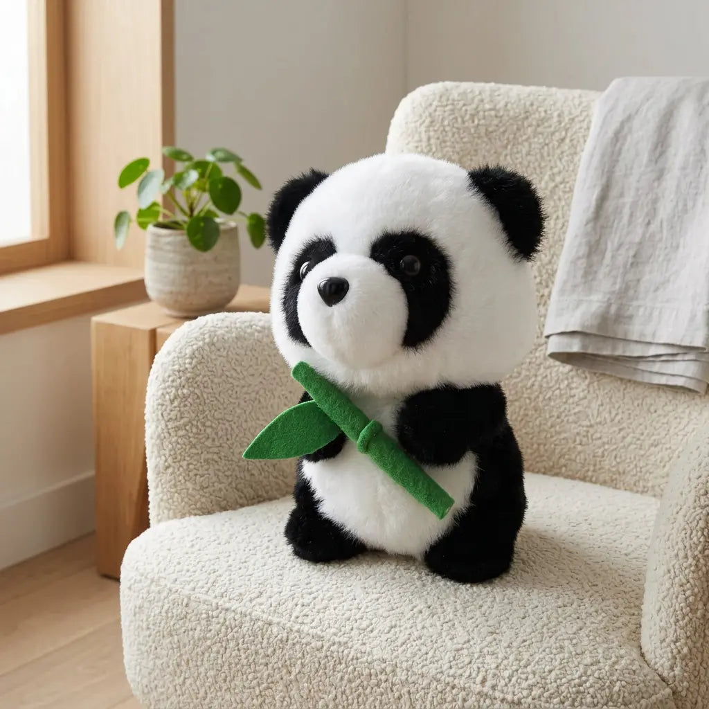 Peluche panda noir et blanc avec bambou