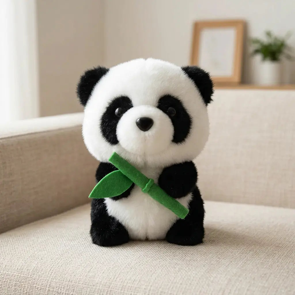 Peluche panda noir et blanc avec bambou