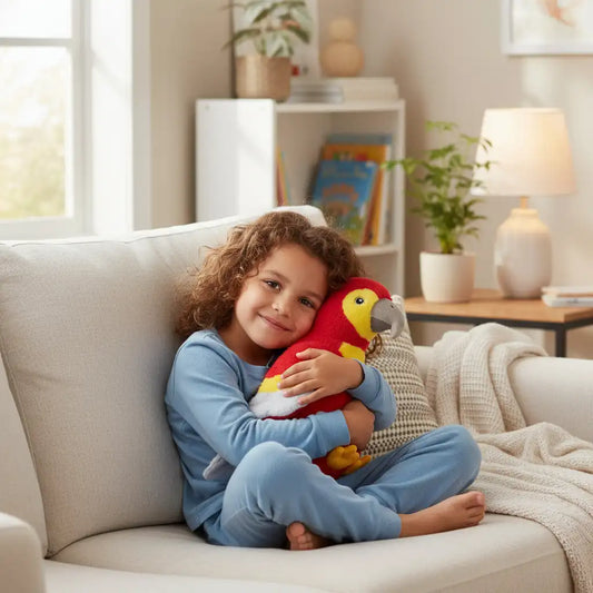 peluche perroquet rouge