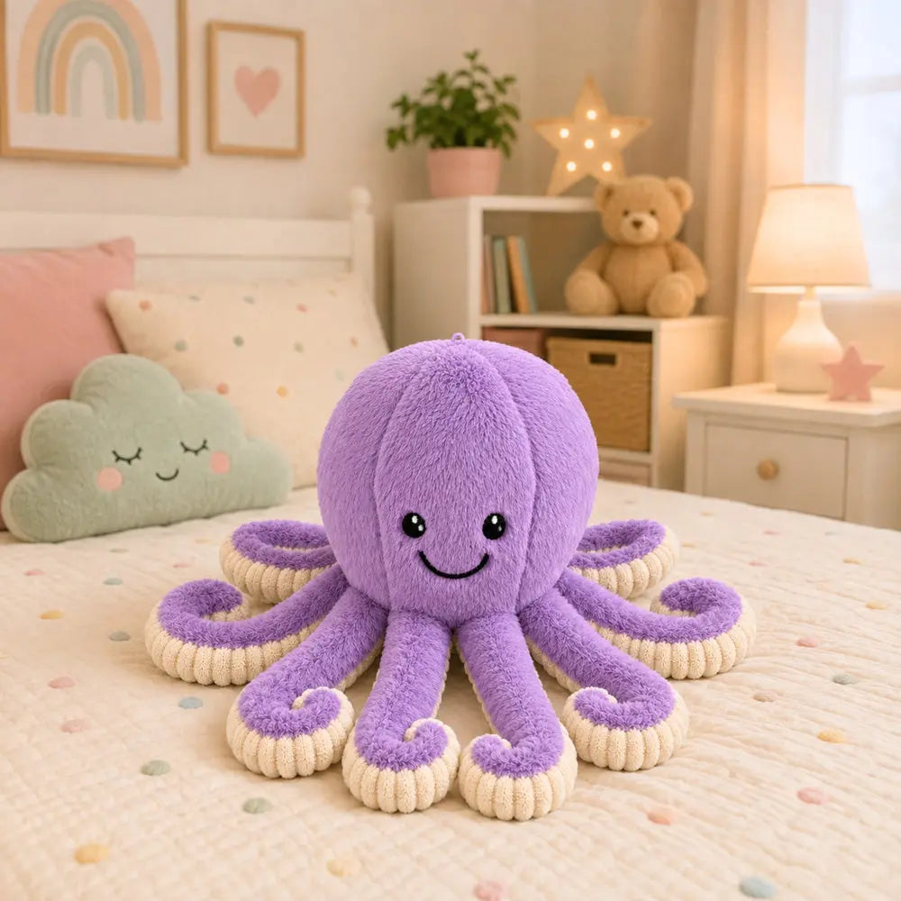 Peluche pieuvre violette aux longs tentacules de 50 cm