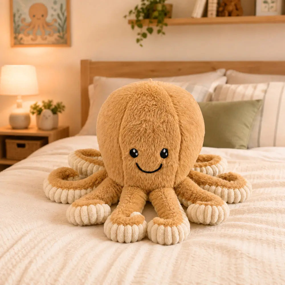 Peluche pieuvre beige aux longs tentacules de 50 cm