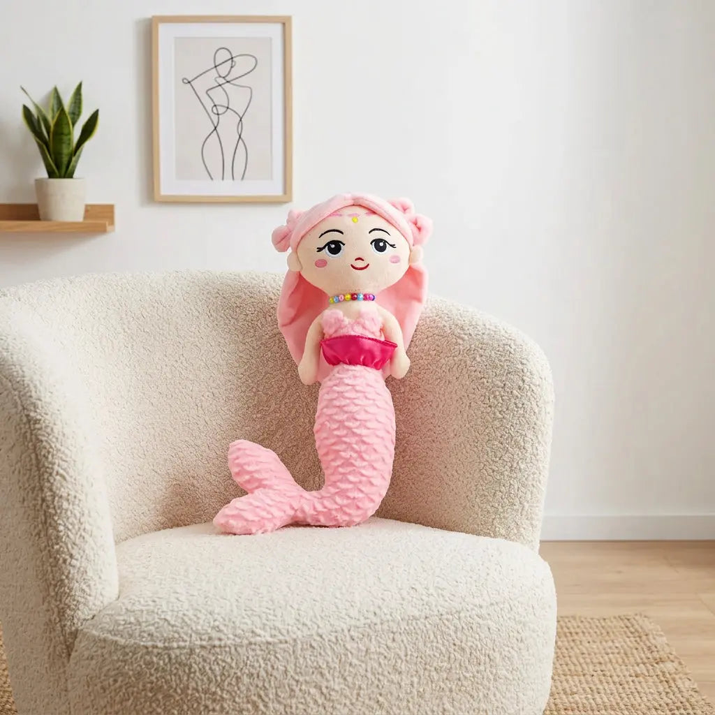 Pink Mermaid with beads decorative plush toy