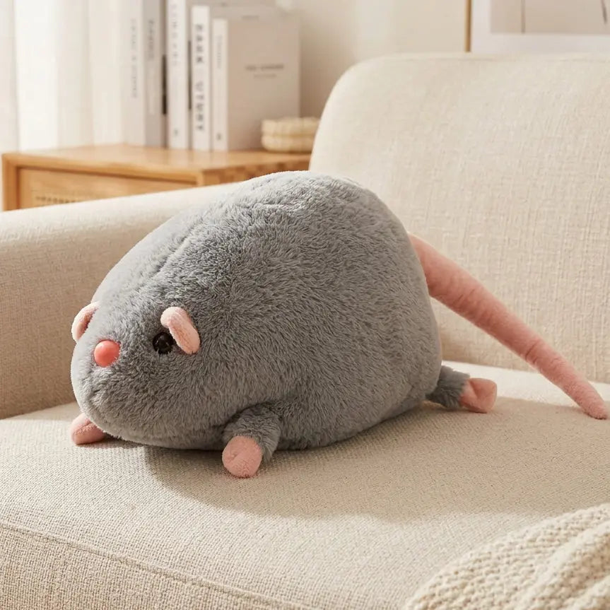 Peluche rongeur gris à longue queue