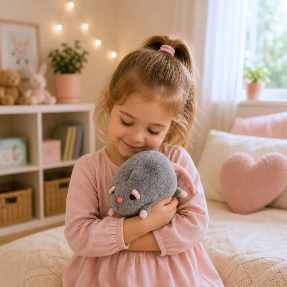 Peluche rongeur gris à longue queue
