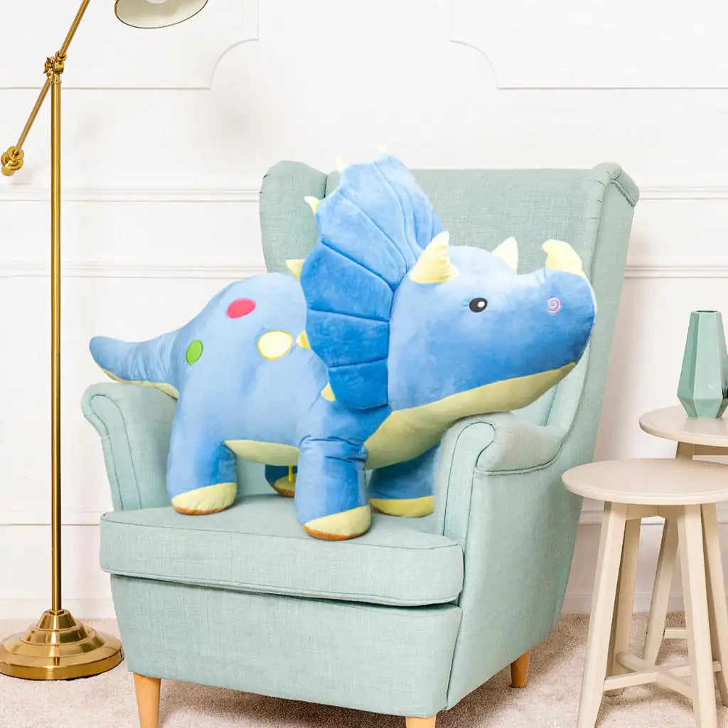 peluche triceratops bleu