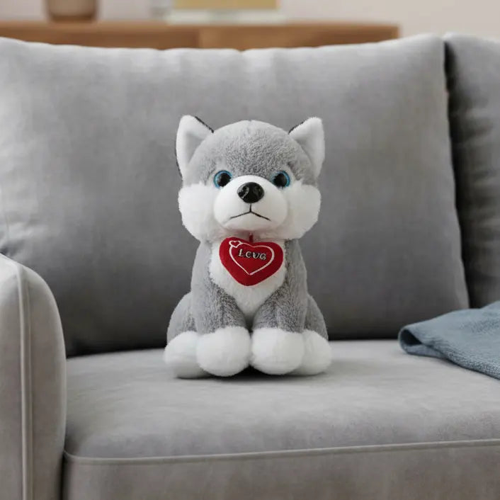 petit husky coeur peluche